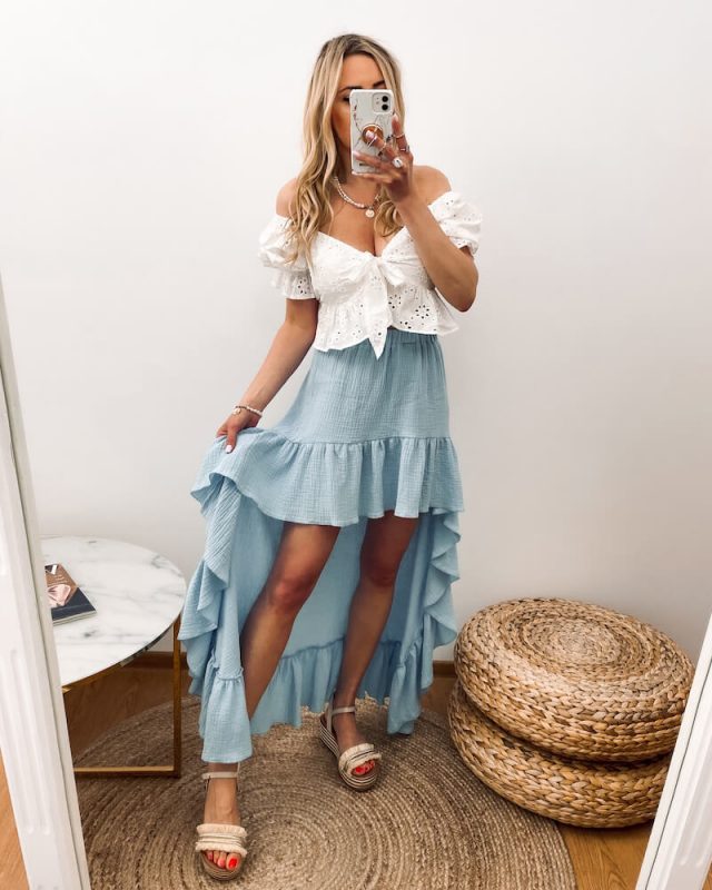 Spódnica boho z muślinu w kolorze baby blue