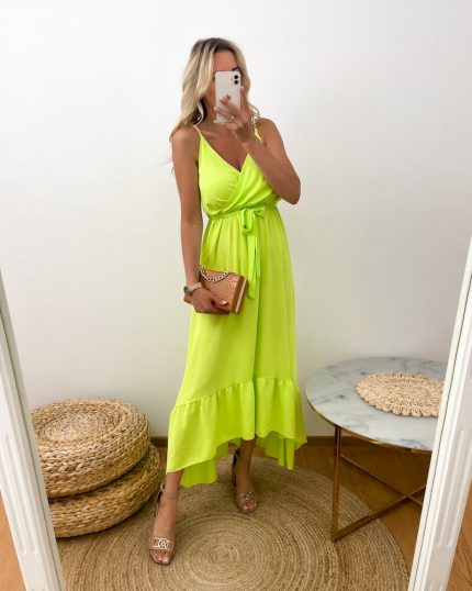 Kopertowa sukienka w kolorze zieleni limonki