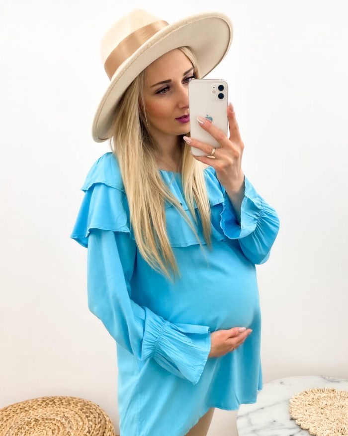 Bluzka ciążowa typu hiszpanka boho w kolorze niebieskim baby blue