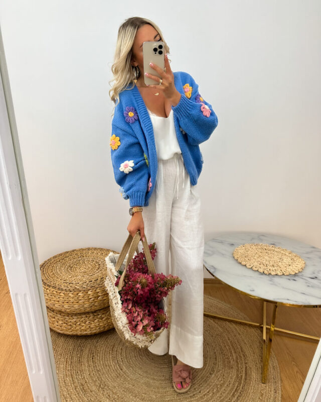 kardigan w kwiaty 3d chabrowy 17