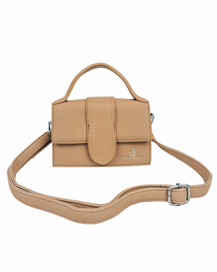 Camelowa mała torebka kuferek na pasku