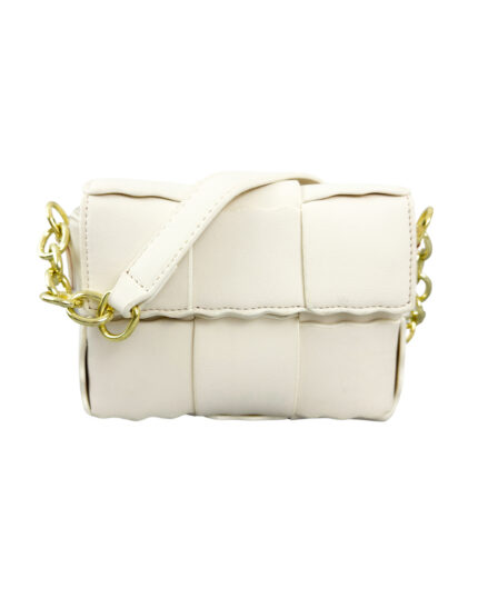 Biała Torebka z Plecionką Mini LIVIA z paskiem prezentowana na białym tle