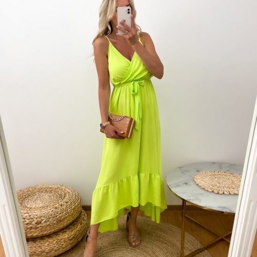 Kopertowa sukienka w kolorze zieleni limonki